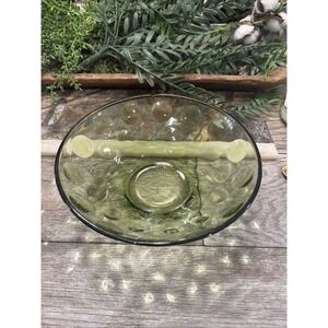HAZEL ATLAS Eldorado DOT  THUMBPRINT  Green Serving Bowl Small Chip! Discounted